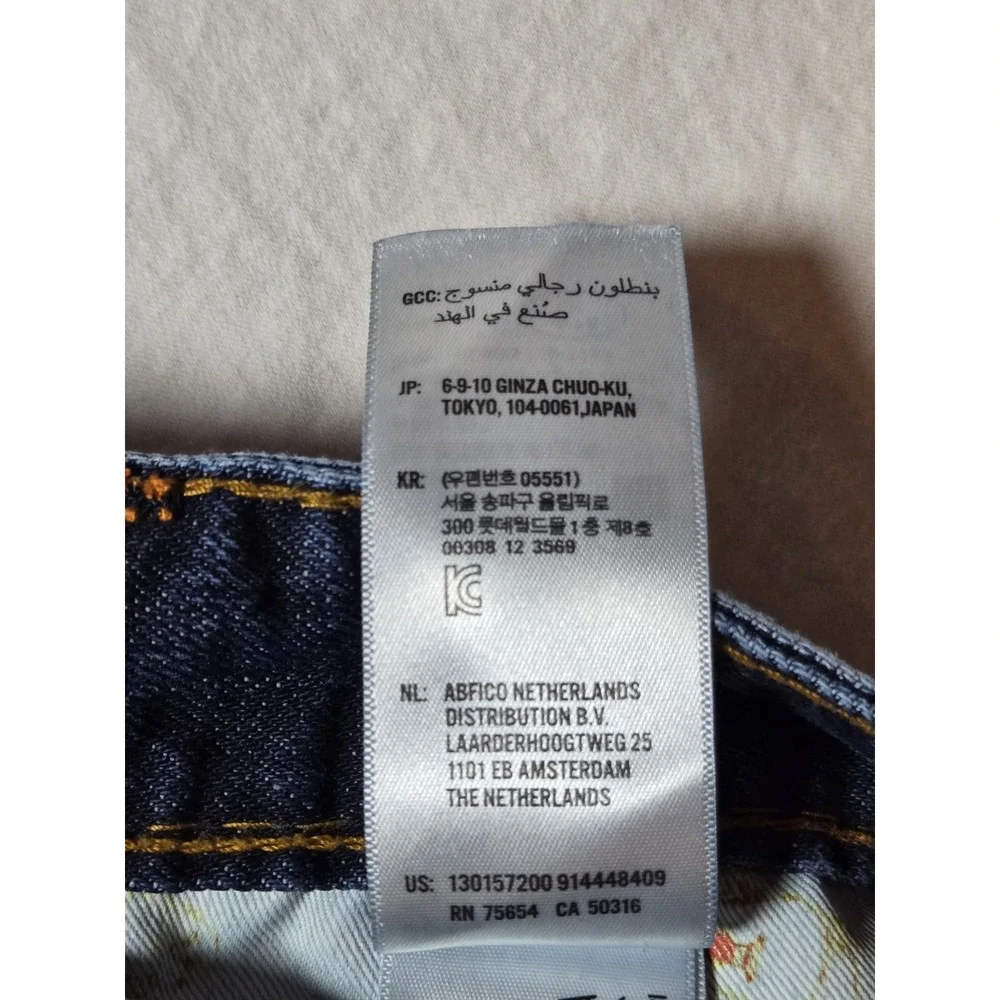 True Religion Mens Denim Jeans 34x25 Medium‎ Wash Orange Stitching